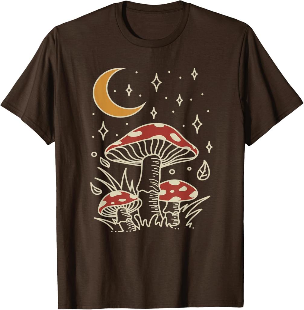 Pilz Mond Sterne Grafik T-Shirt Cottagecore Hexenhaft Astrologie Himmlischer Print T-Shirt