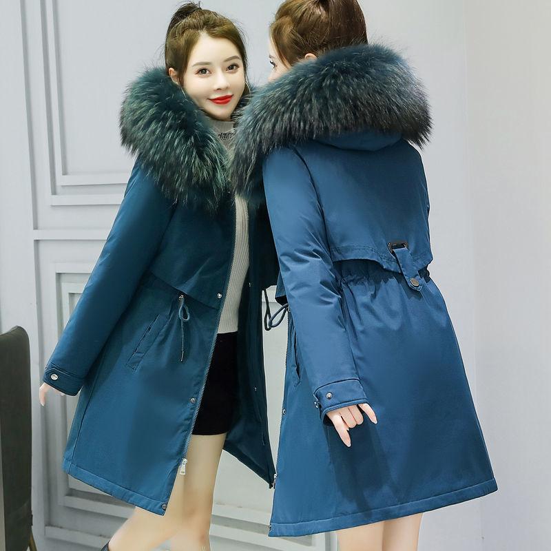 Damen Wintermantel Sale Damen Beige Fügen Sie Wolle Dicke Wärme Fell Kapuze Parkas Jacke Mode Gürtel Schlank Baumwolle Mantel
