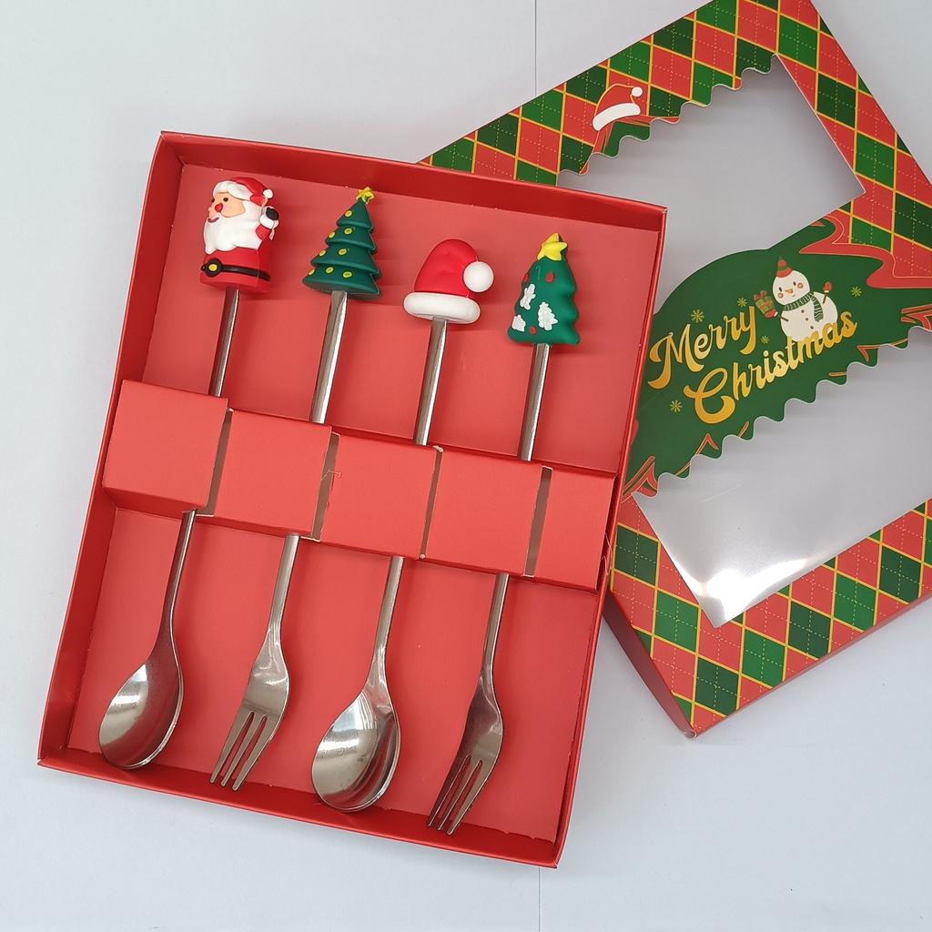 2/4/6Pcs Christmas Fork and Spoon Set,Stainless Steel Creative Tableware,Coffee Tea Dessert Forks and Spoons Gift Set