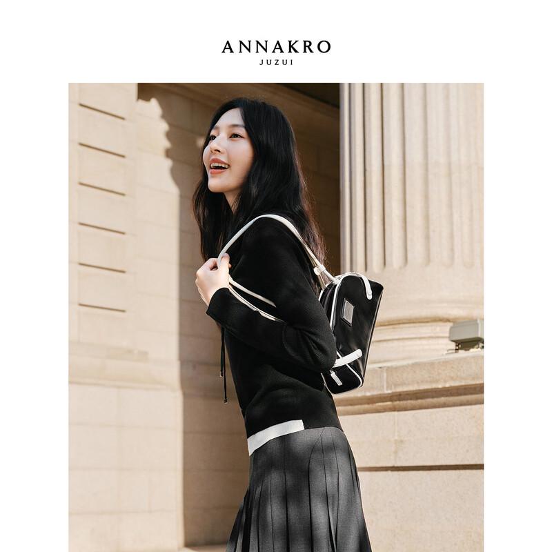 Women's Annacoco Color-block Faux Two-Piece Hooded Wool Knit Sweater