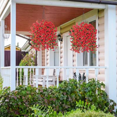 2Pcs Hanging Artificial Violet Flower UV Resistant Realistic Fake Silk Flower Wedding Party Indoor Outdoor Garden Wall Hanging Faux Flower Decoration