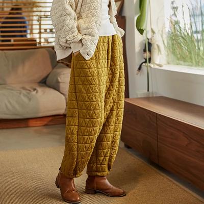 Women's Winter Thickened Outer Wear Leisure Pants Solid Color Loose High Waist Cotton Warm Pants