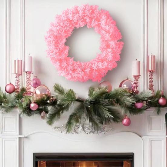 Faux Spruce Christmas Wreath Unlit Pink/White Artificial Flocked Xmas Wreath for Indoor Outdoor Winter Home Decor