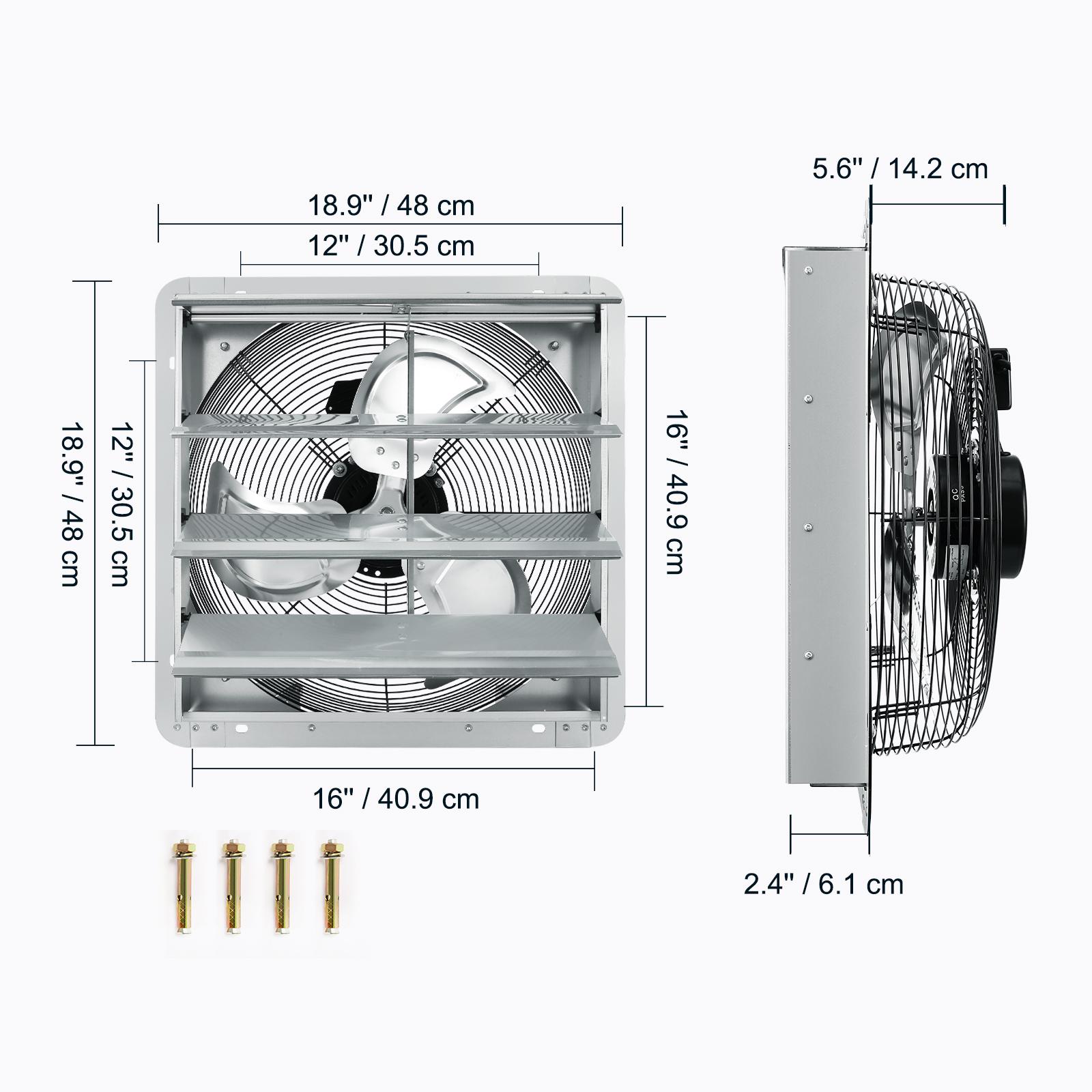 SucceBuy Shutter Exhaust Fan 12 with Temperature Humidity Controller EC/AC-motor 940 CFM 10-Speed Adjustable Wall Mount Attic 16in AC