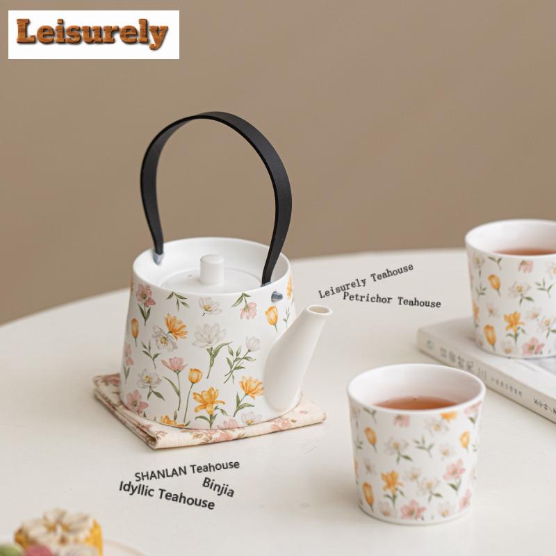 Flower Sea Lifting Handle Tea Set Complete Set Ancient Tea Ceremony Set Teapot and Tea Cup Set Teaware Accessories Decoration