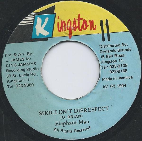 

7inch Record ELEPHANT MAN Shouldnt Disrespect NONE Kingston 11 1994 Jamaica Reggae Ska Dub Used