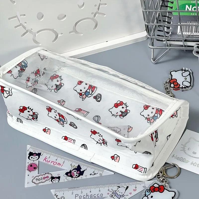 

Hello Kitty Сумка-карандаш большой емкости Kawaii Аниме с принтом Белая дорожная косметичка для хранения