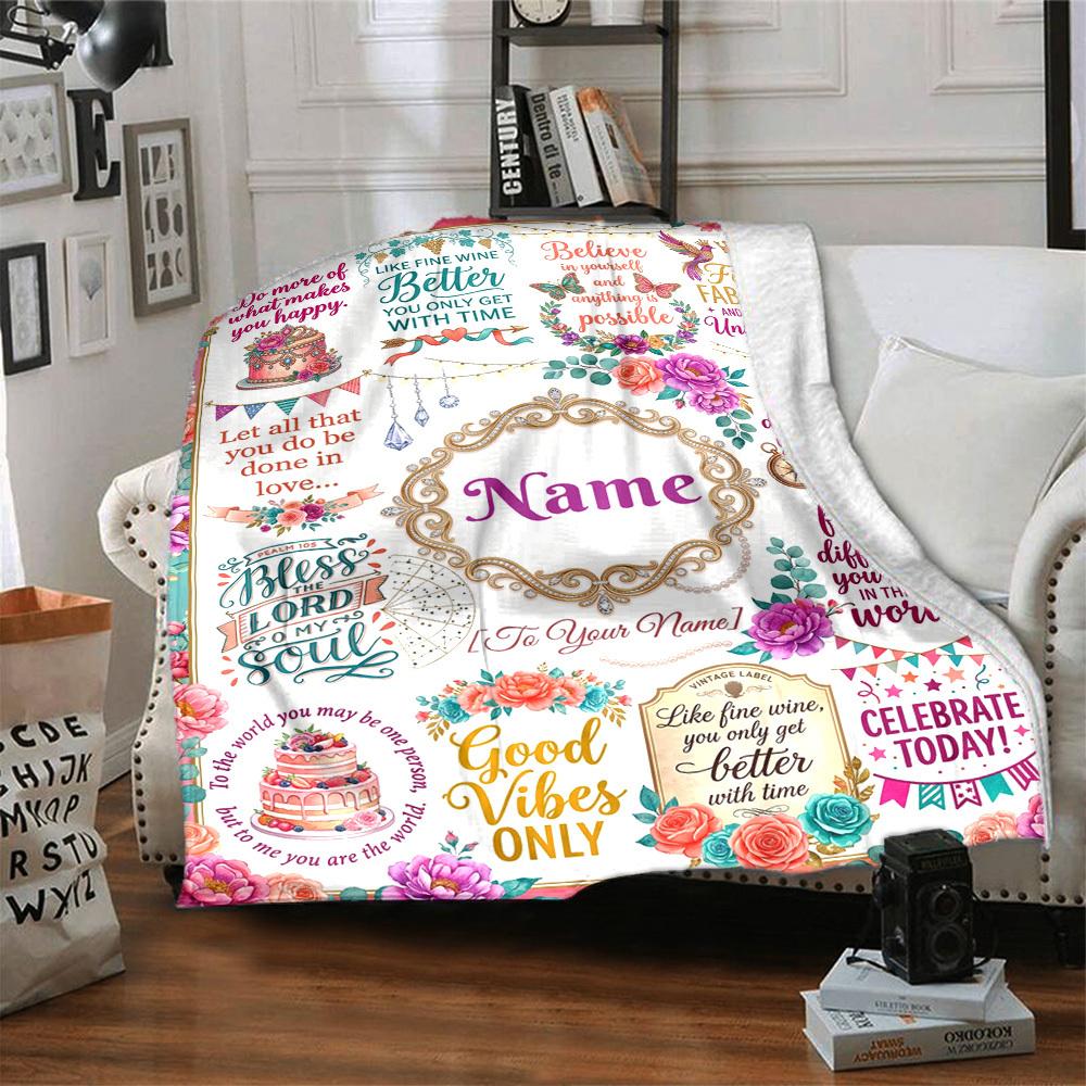 Motivational Floral Quotescustomize Your Name Blanket Warm Comfortable And Soft Blankets Are Suitable For Home Lunch Break Blanket Office Sofa Sofa