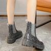 Moda 2024 Damskie Buty Botki Damskie Klasyczne Nowoczesne Botki Damskie Okrągły Nosek Wsuwane Platforma Kwadratowy Obcas Buty Damskie