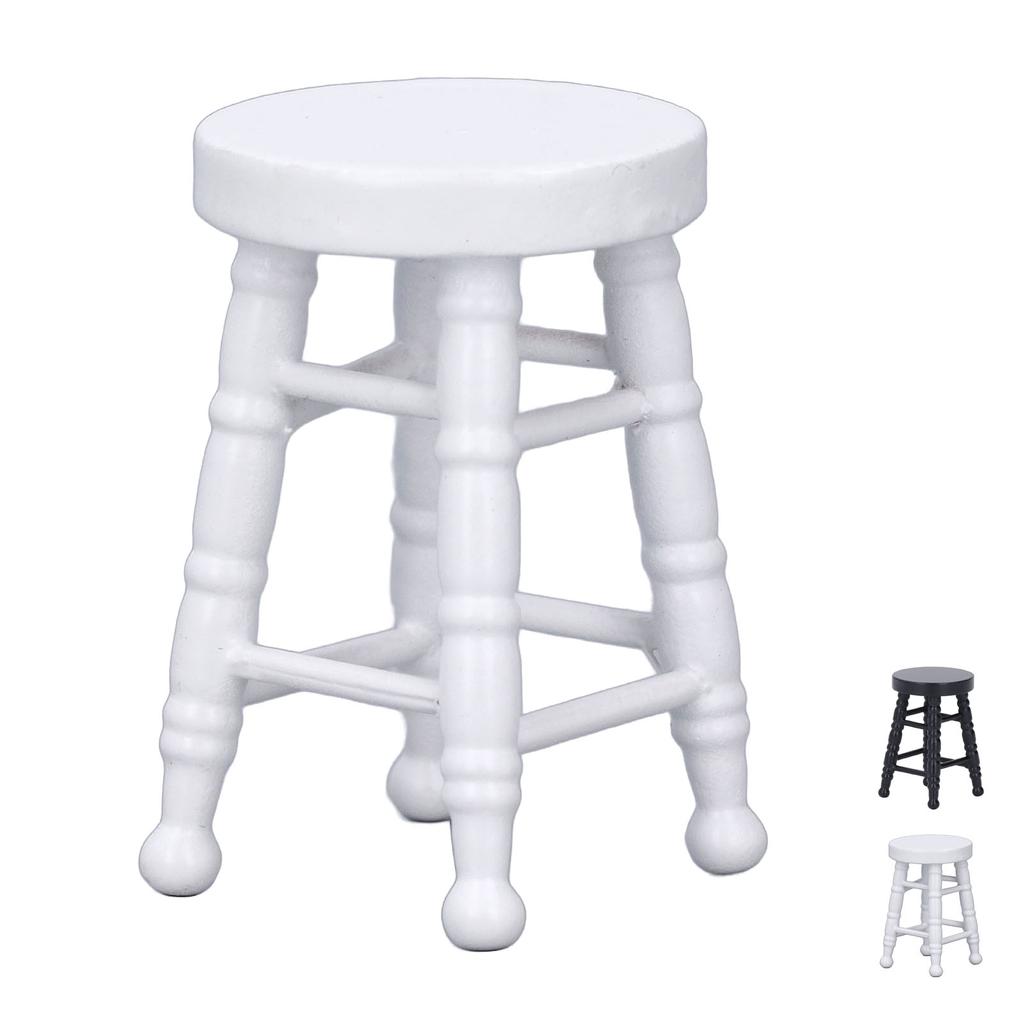1:12 Scale Dollhouse Stool Chair Wooden Handcrafted Scene Ornament Model Miniature Round Stool Chair