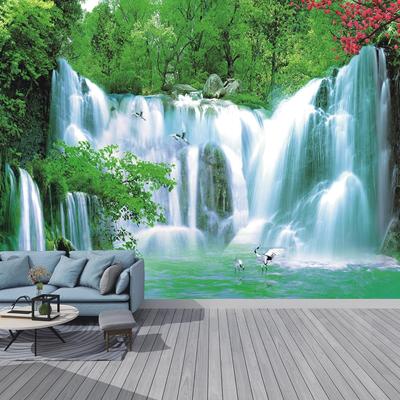 Papel tapiz con cascadas, bosque, plantas verdes, paisaje natural, mural de pared para dormitorio, sala de estar