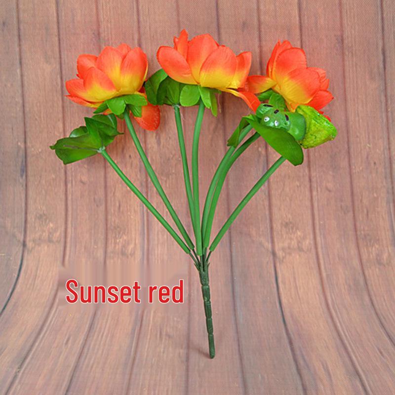 Small 7-Head Lotus Flower Silk Simulation for Buddhist Altar or Living Room Decor