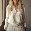 Women's Fashionable And Casual Solid-color V-neck Button Long-sleeved Cotton And Linen Shirt Top