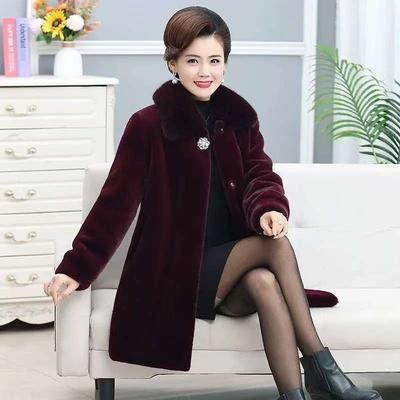 Casaco de Visom Grosso de Inverno Comprimento Médio Roupa Exterior Feminina Jaqueta com Gola de Pele Roupa Exterior da Moda para Senhoras de Meia-Idade