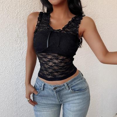 Verão Feminino Novo Sexy Slim Renda Pequeno Colete Garota Apimentada Renda Transparente Coletes