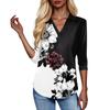 Women's Fashion Casual Lapel Short 3/4 Sleeve Print Shirt Women's V-Neck Button Tops
