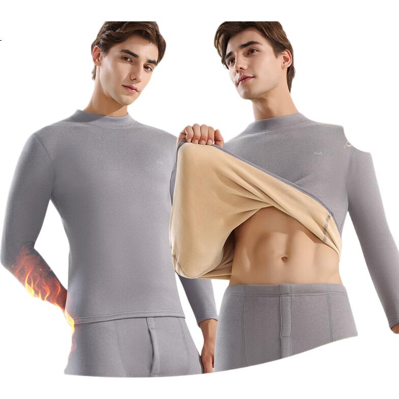 MiiOW [7A Antibacterial Goose down Silk] Men's Thermal Underwear Set, Fleece-Lined Thick Autumn Top And Bottom, Men's Warm Underwear Set
