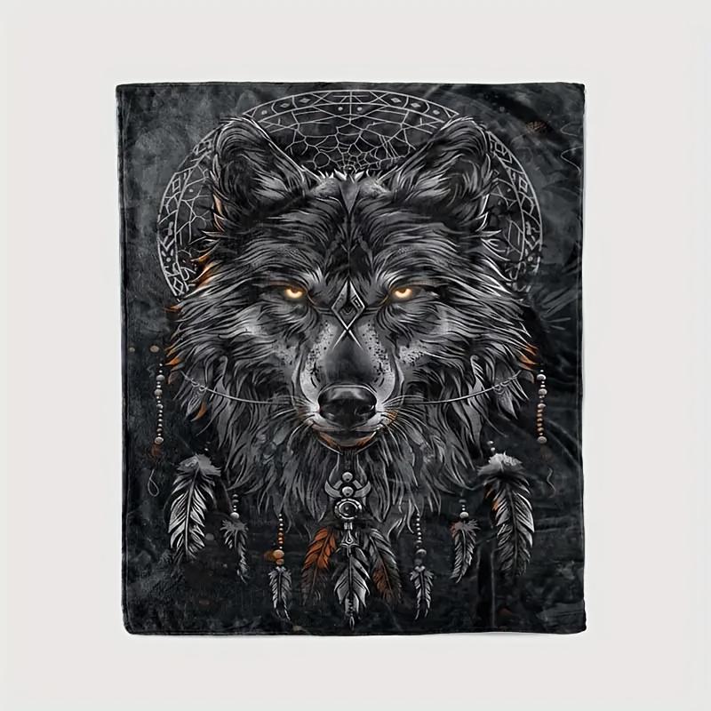 Wolf Flannel Blanket – Soft Warm Throw for All Seasons – Indoor Outdoor Camping Sofa Bed Use