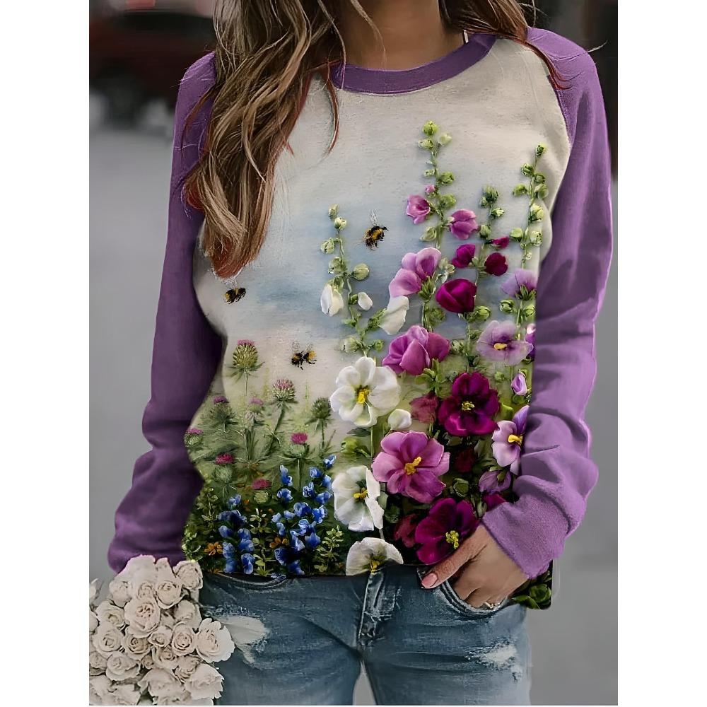 Fashion Women's Floral Graphic Sweatshirt 3D Print O-Neck Long Sleeve Tops Women's Apparel Streetwear Fall Pullover