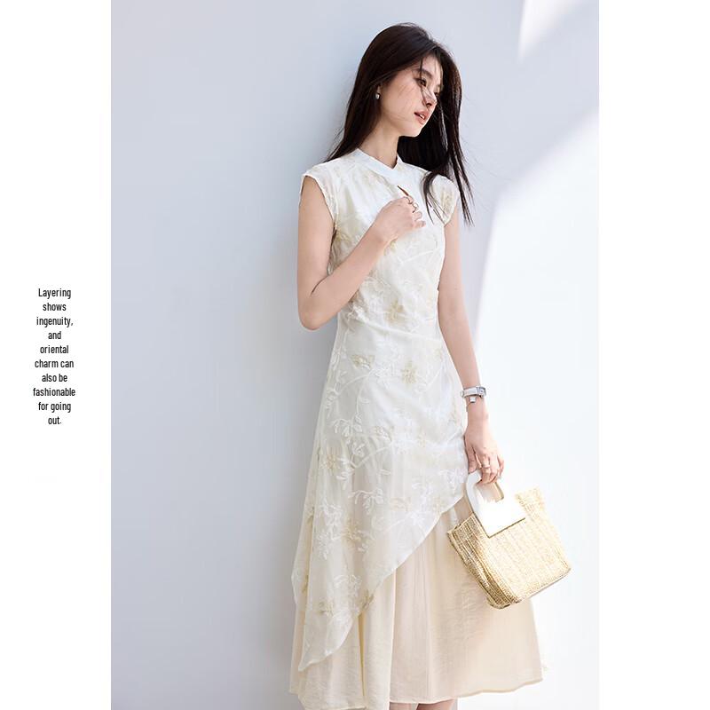VICTORIA&VERA New Chinese Embroidered Faux Two-Piece Midi Dress