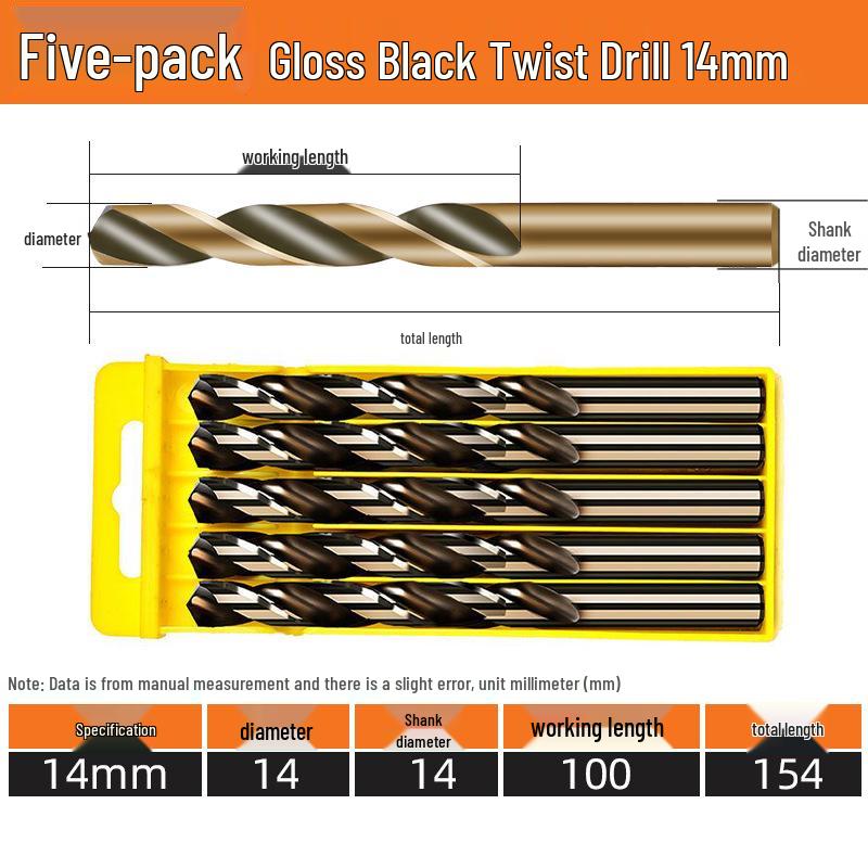 High-Speed Steel Straight Shank Twist Drill Bit, Black and Yellow, Fully Ground