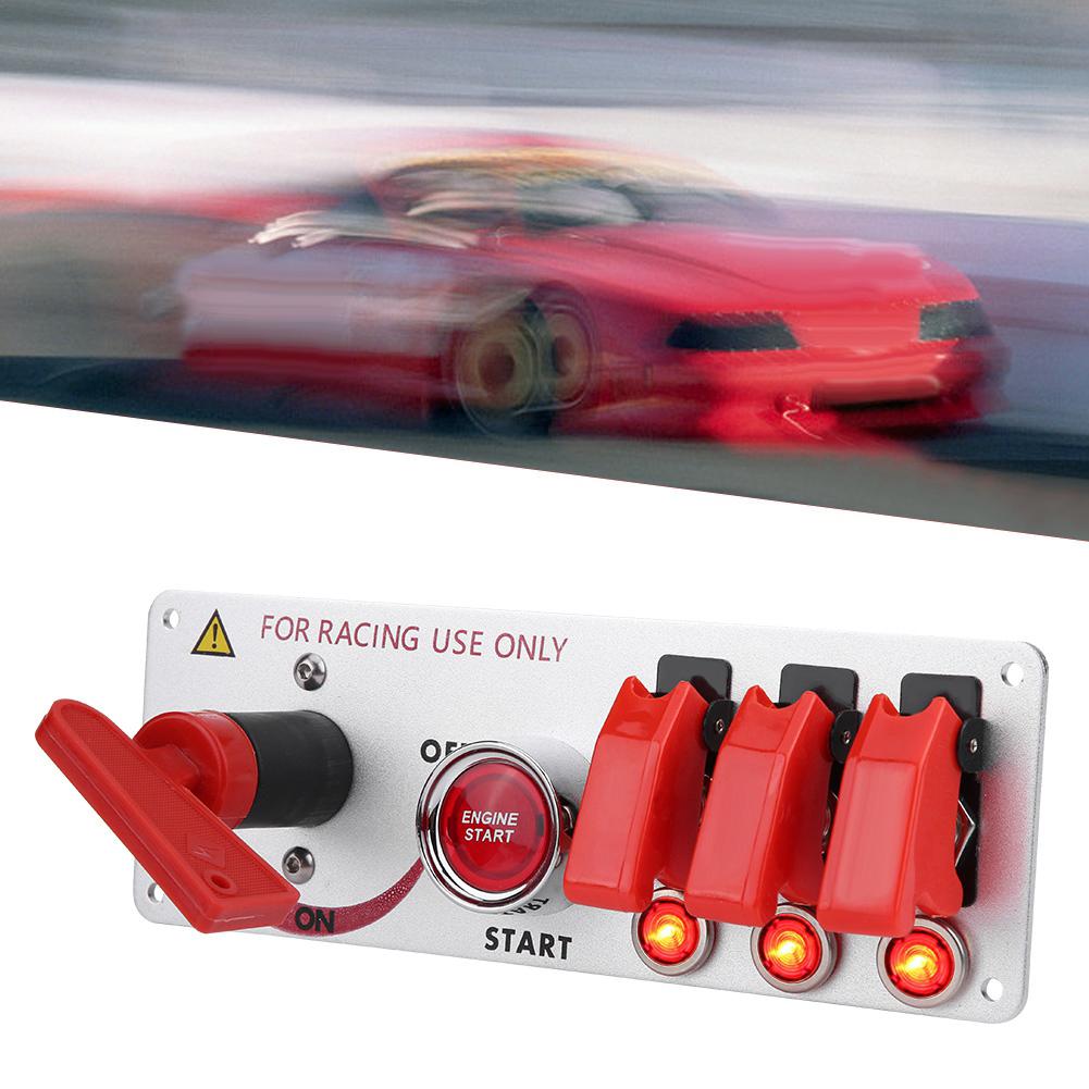 12V Racing Car Ignition Switch Panel Engine Start LED Push Button Toggle Panel