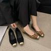 Women Low Heels One Kick Leopard Print Metal Decorative Toe Wear-resistant Rubber Sole Comfortable and Breathable Zapatos Mujer