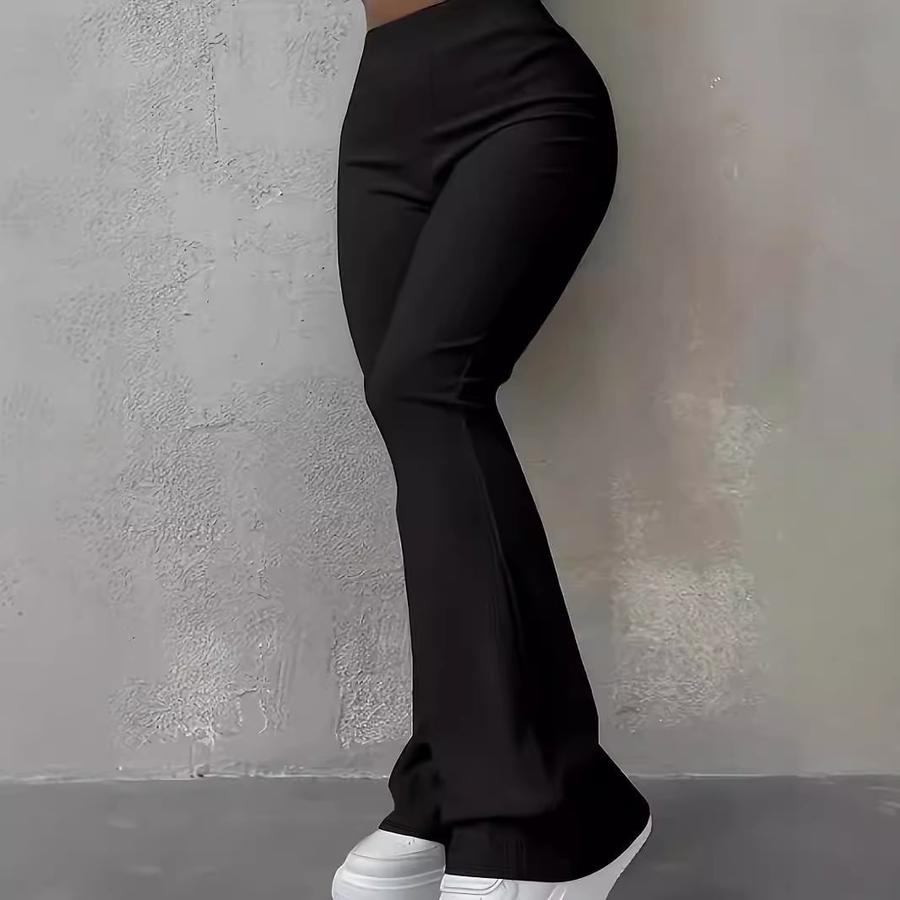 Damen Herbst/Winter Lässige Schlanke Gerippte Baumwollhose Hoher Bund Lange Hose
