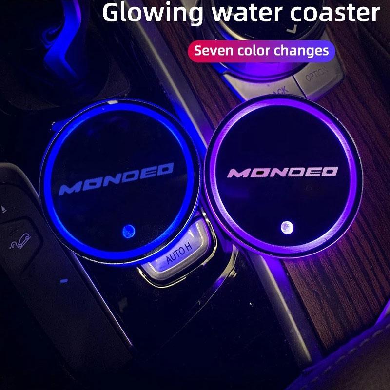 XFVD7 Luminous Car Water Cup Coaster Holder 7 Colorful USB Charging Car Led Atmosphere Light For Ford Mondeo MK5 MK4 MK3