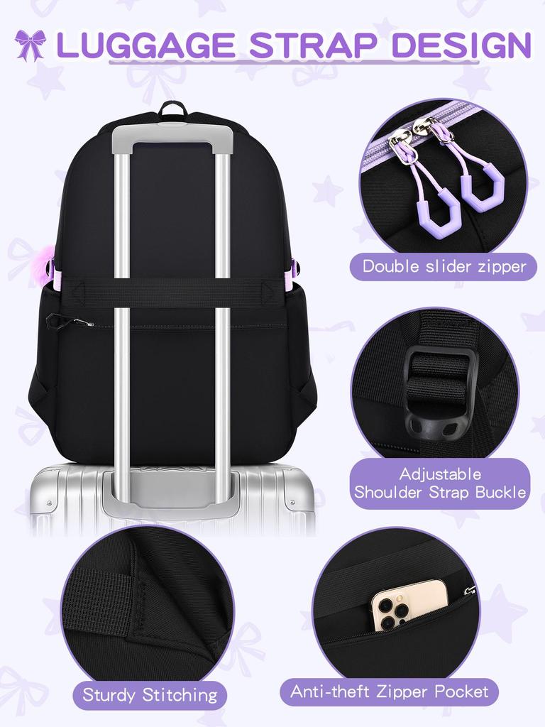 Large Capacity Bow Three-Piece Backpack Set for Girls: Perfect for Junior, Senior High, and College Students