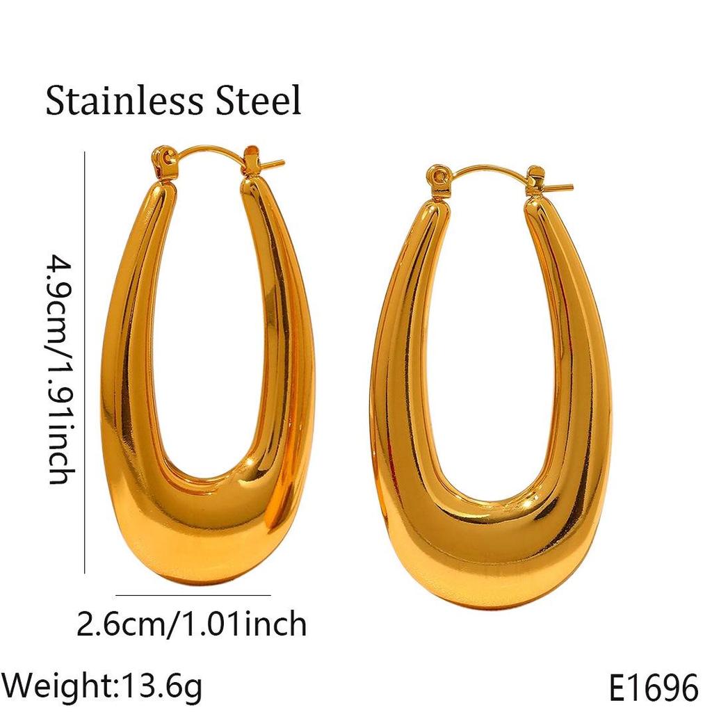 Gold Geometric U-shaped Titanium Steel Earrings - Colorfast Round Studs for Women