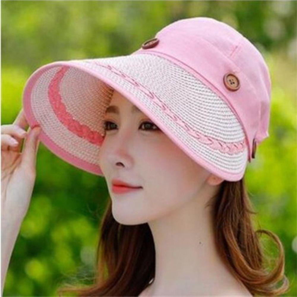 Straw Dual-purpose Empty Top Hat Wide Brim Beach Face Shade Hat New Women's Sun Hat  Women