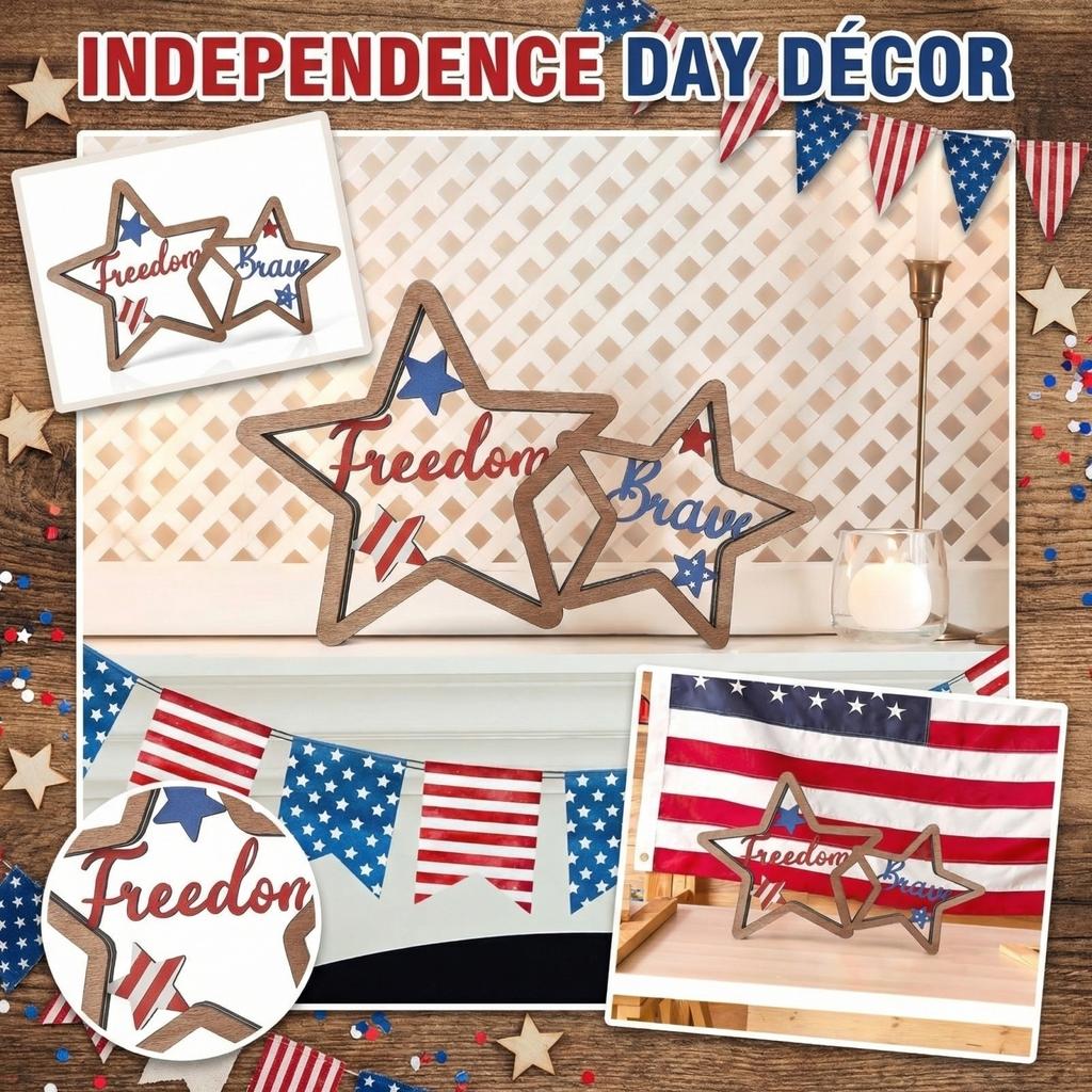 Amerikanischer Unabhängigkeitstag Holz-Fünfzackstern-Dekoration Und Mut-Thema Tisch- Und Festival-Mittelstück.