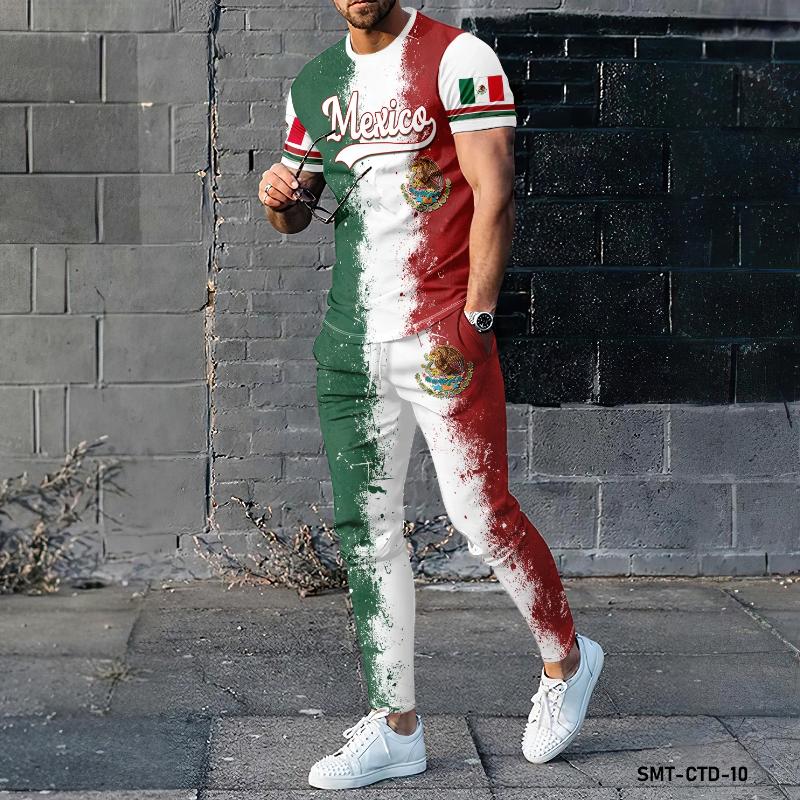 

Новая высококачественная футболка 3DMexican Eagle с круглым вырезом и короткими рукавами, длинные брюки, уличный наряд, комплект из двух предметов для спортивной мужской одежды L