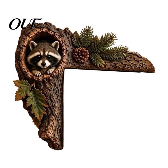 Rustic Cabin Decor Accessories Chipmunk Tree Door Topper, Squirrel Owl Wooden Frame Sign, Funny Whimsical Handcrafted Wall Art Animals Corner