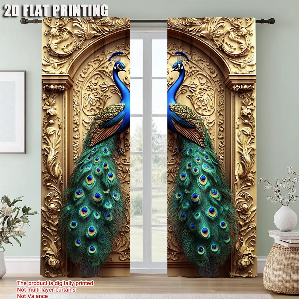 2Pcs Peacock Gothic Art Digital Printed Window Curtain With Rod Pocket Suitable For Living Room Kitchen Bedroom Study Dining