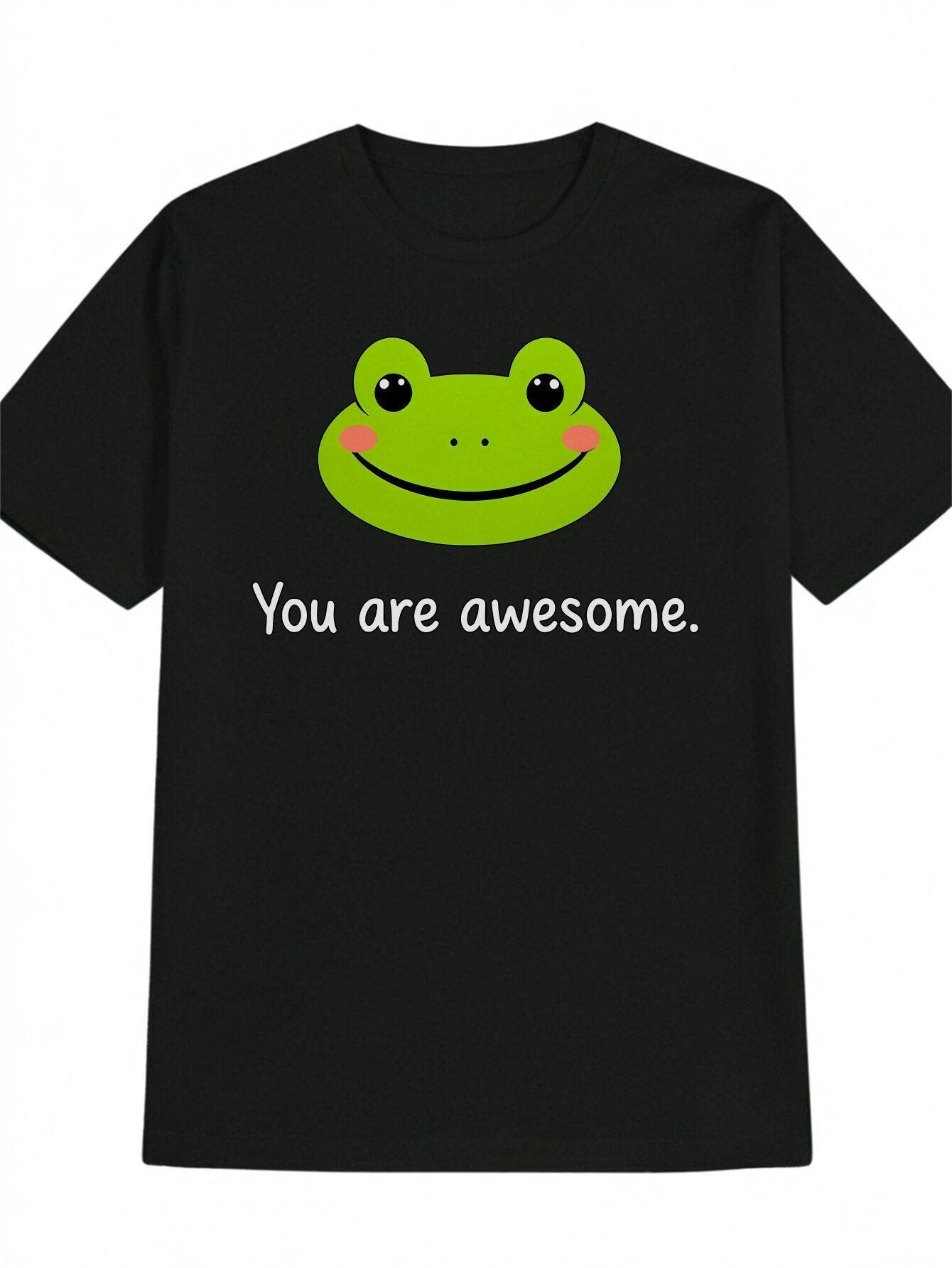 Casual Crew Neck T-shirt with Frog Print S