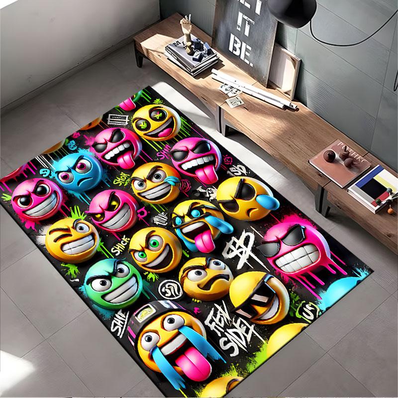 Colorful Graffiti Emoji Faces Suitable As a Non-slip Mat for the Living Room or Bedroom Sofa
