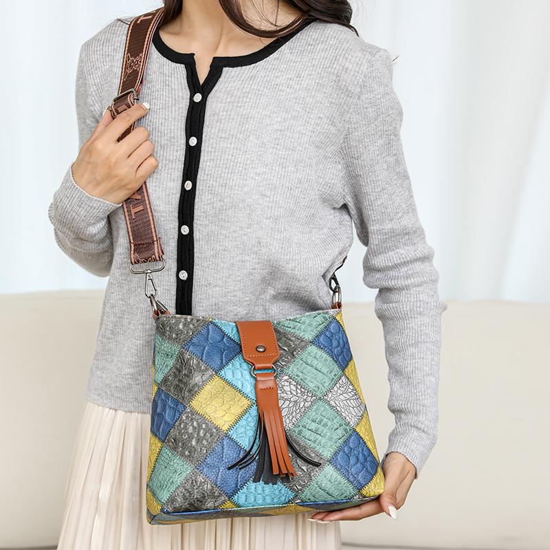 Women's Contrast Color Crossbody Bag Large Capacity Bucket Bag Mother Bag