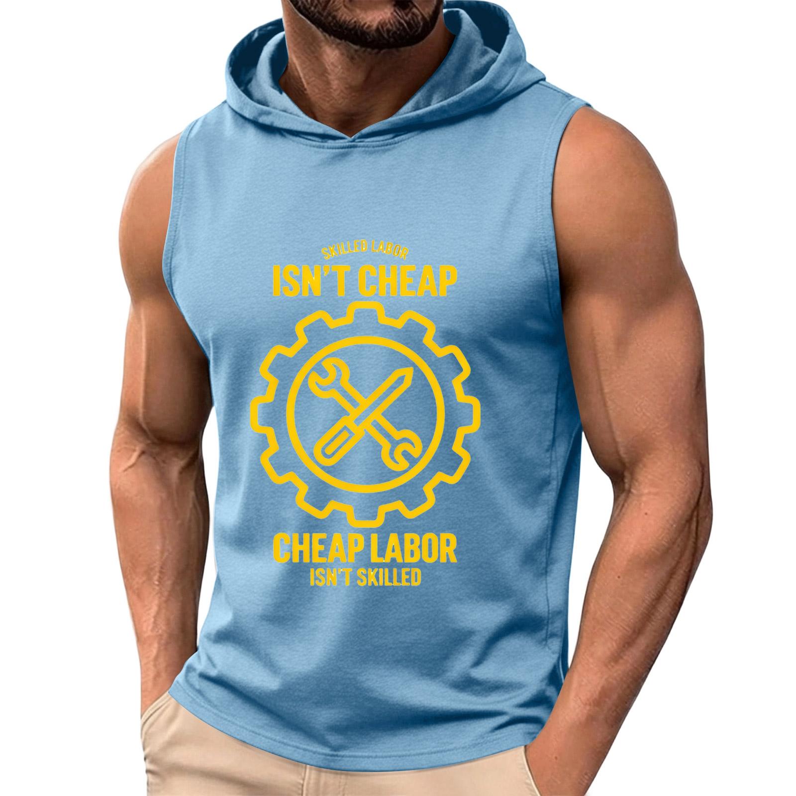 

Men s Sleeveless Hooded Tank Top Lightweight Casual Pullover Hoodie Labor Day Graphic Print Muscle Fit Activewear Summer Vest XL синий