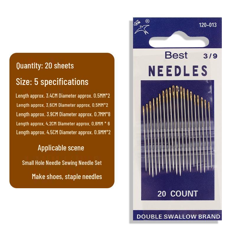 Double Swallow Large Eye Hand Sewing Needle for Household and Quilting, Steel Coarse Thread & Embroidery Needle