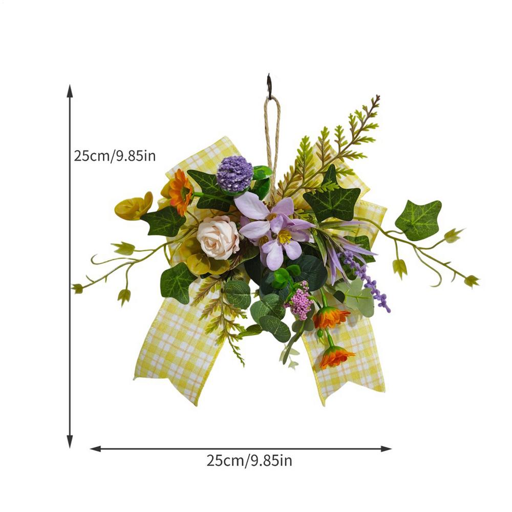 

Flower Wreath Decorative Farmhouse Ornament Spring Summer Flowered Wreath For Entryway Wall Gate Fireplace Outdoor Porch Patio