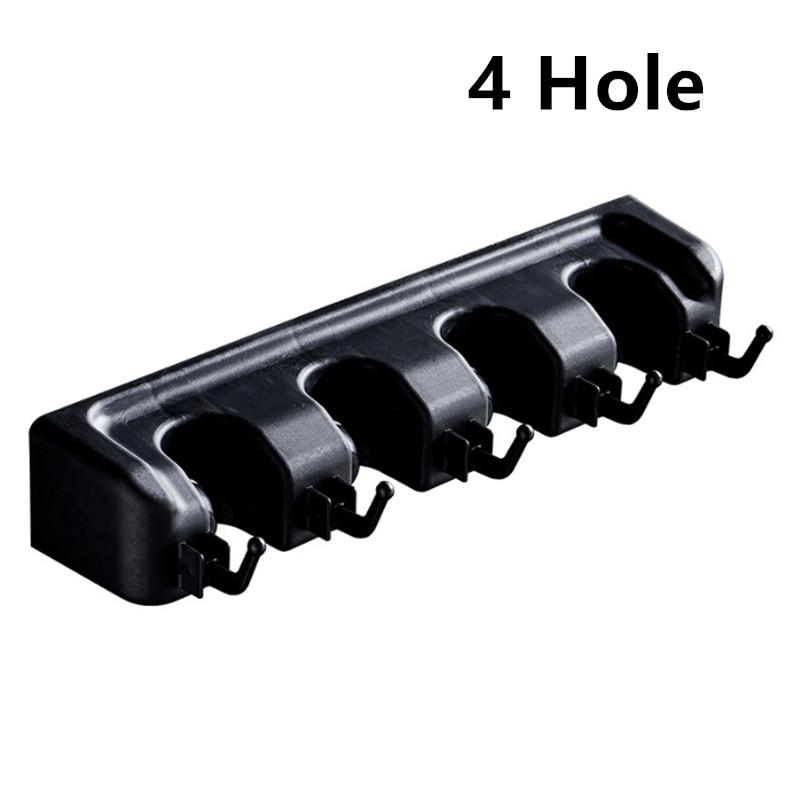 3/4/5 Position Black Multi-Function Wall Mounted Mop Holder Broom Hanger Shelf Home Kitchen Storage Magic Plastic Mop Holder