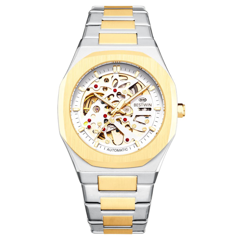 Automatic Mechanical Watches for Men Skeleton Hollow Dial Luminous Wrist Watch Steel Strap Square Case Watch Waterproof