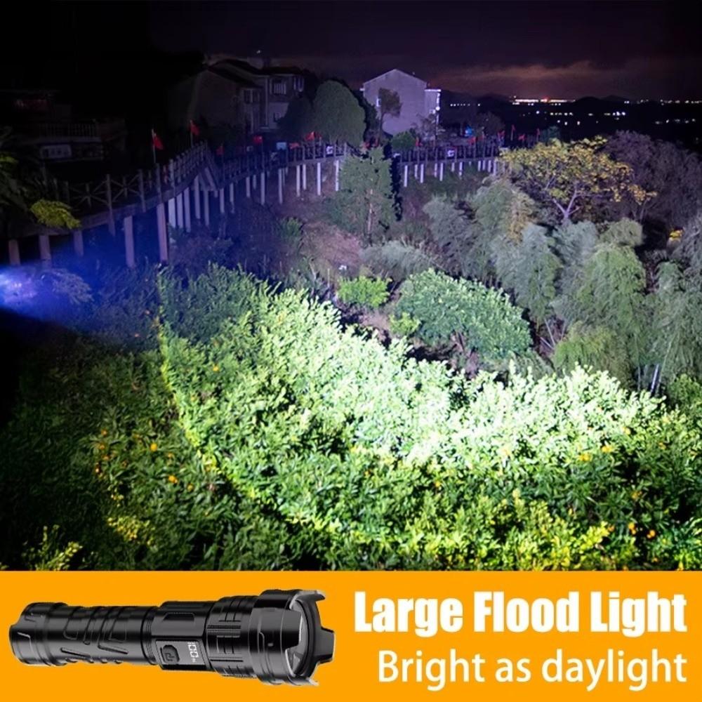 Rechargeable Super Bright LED Flashlight Portable Telescopic Sliding Zoom Outdoor Strong Light Flashlight Digital Display