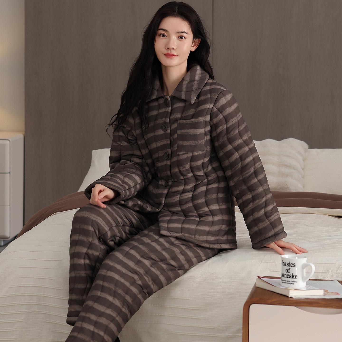 

Women S Padded Pajamas Winter Thickened Three-Layer Warm Coral Fleece Padded Jacket Winter Cute Cartoon Loungewear Set 2XL