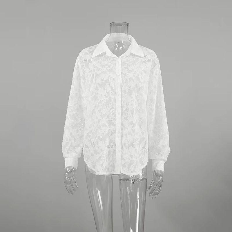 

Fashion Style Sexy Jacquard Loose-Fitting Shirt Easiest for Match Fashion Micro Transparent Shirt Sexy Special Shirt White S