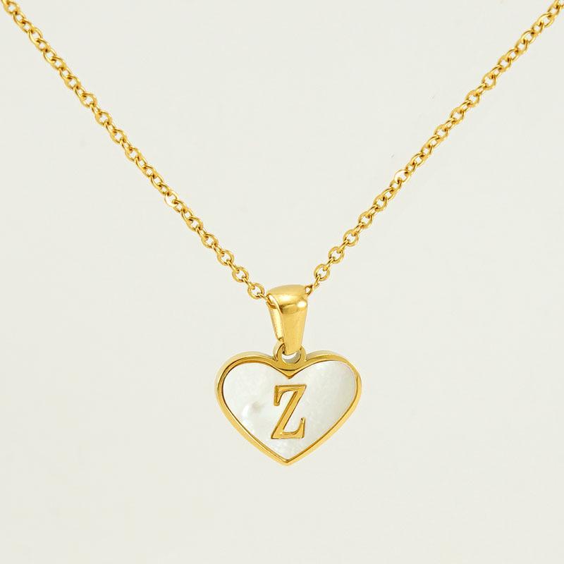 Personalized Heart Letter Necklace: Stainless Steel & Natural Shell Clavicle Chain