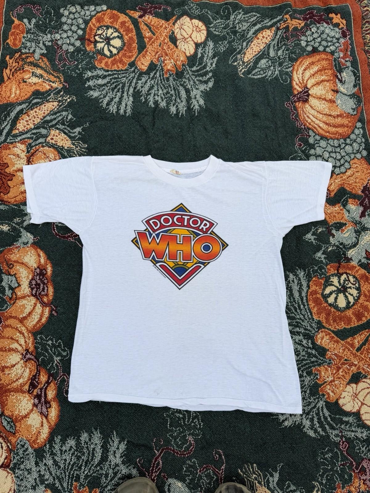 Vintage 80s Doctor Who TV Show British White Men’s Shirt Size Large Unisex T-Shirt XL
