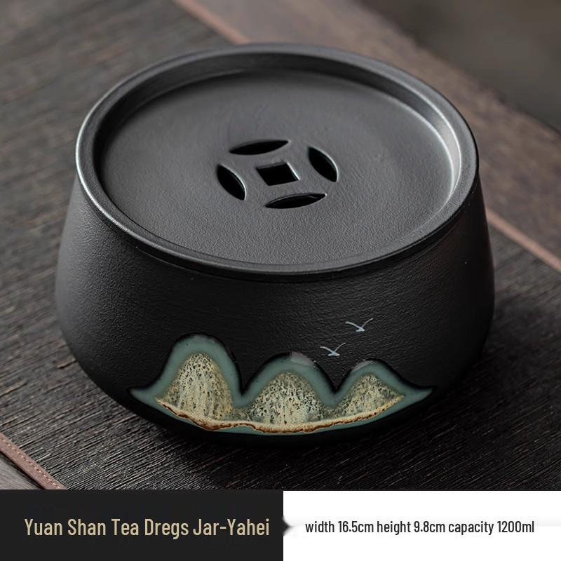 Large Ceramic Tea Waste Jar with Filter - Desktop Trash Can for Tea Dregs & Water Disposal